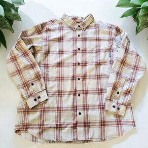 Columbia‎ Shirt Men's Size XXL 2X Button Up Long Sleeve Beige rust Color Cotton